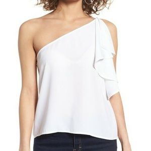Leith white one shoulder ruffle tank